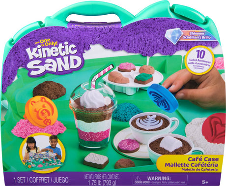 Kinetischer Sand – Café-Koffer mit 793 g Spielsand in 4 Farben, 9 Werkzeuge und Formen Aufbewahrungskoffer