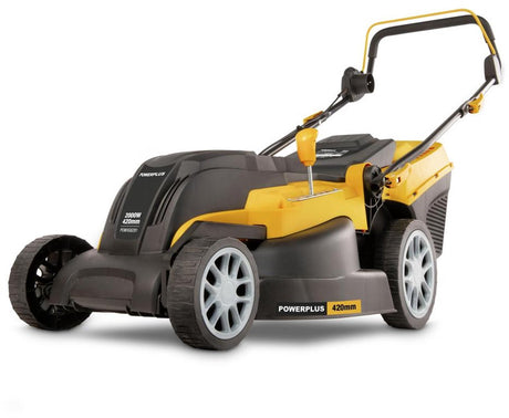 Powerplus elektrische grasmaaier powxg6281 - 2000 w, 420 mm ø grasmaaier met grasopvangbak, mulching en achteruitworp