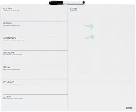 Desq ® weekplanner - whiteboard - frameloos - magnetisch - droog uitwisbaar - verticale indeling - 40 x 50 cm