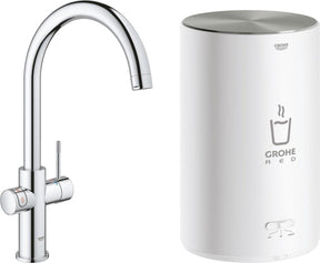Grohe roter kompakter 3-in-1-Kochwasserhahn – C-Auslauf – 4-Liter-Boiler – Chrom