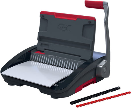 Gbc combbind® cb20 handmatige inbindmachine - plastic bindruggen - 240 vel - zwart rood