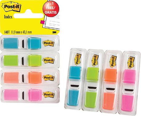 Post-it ® kleine indextabs in een plastic dispenser, gemengde kleuren, 3x35 verpakking, + 35 gratis kleine indextabs