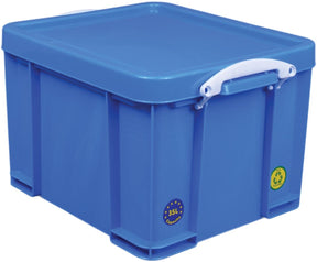 Wirklich nützliche Box-Aufbewahrungsbox 35 Liter, neonblau mit weißen Griffen