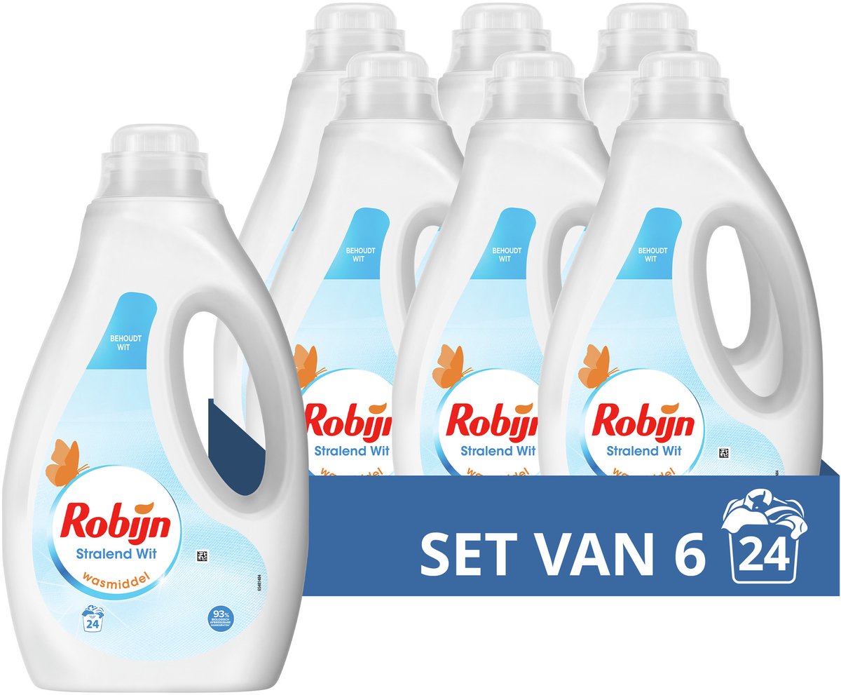 Robijn - vloeibaar wasmiddel - stralend wit - 6 flessen - 144 wasbeurten - voordeelverpakking