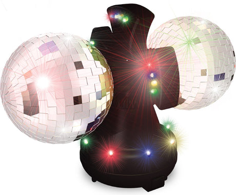 Partyfunlights - discolamp - met twee roterende spiegelbollen - gekleurde lichteffecten - led