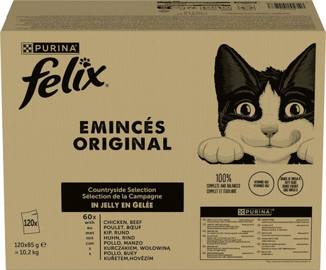 Felix Original Mix Auswahl in Gelee - Landauswahl - Nassfutter für Katzen - Rind Huhn - 120 x 85 g