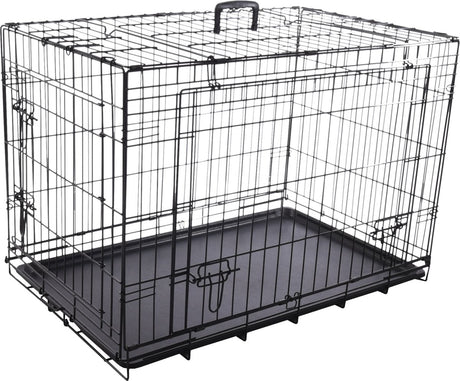 Flamingo Hundebox Nyo Schwarz M – 77x47x53,5 cm – faltbarer Drahtkäfig mit 2 Schubladentüren – Hundebox mit Griff