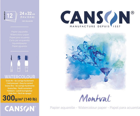 Canson Montval Aquarellpapier | weiß mit feiner Körnung 300 g m² | ft 24 x 32 cm | Block mit 12 Blatt