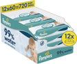 Pampers 99 % Wasser – Baby-Feuchttücher – weiche Lotion mit 99 % Wasser – 12 Packungen mit 60 Tüchern = 720 Baby-Feuchttücher