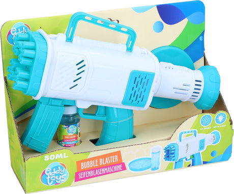 Eddy Toys Bubble Blaster Seifenblasenmaschine – 24 Seifenblasenlöcher – Seifenblasengebläse mit Licht – inklusive 50 ml Seifenblasenlösung – handgehaltene Seifenblasenpistole für Kinderspielzeug im Freien