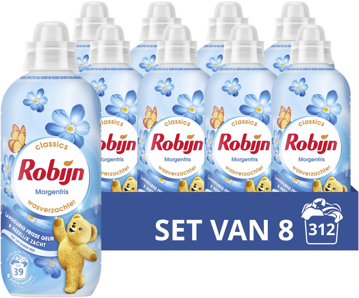 Robijn - wasverzachter - morgenfris - 8 flessen - 312 wasbeurten - voordeelverpakking