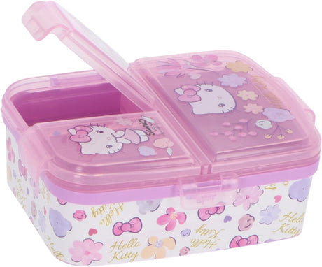 Stor hello kitty en kuromi kinderlunchbox – broodtrommel met 4 vakken voor kinderen vanaf 4 jaar - vaatwasserbestendig bpa-vrij - roze