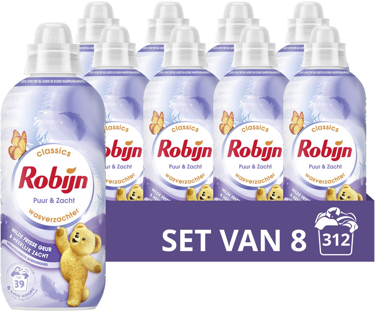 Robijn - wasverzachter - puur zacht - 8 flessen 312 wasbeurten - voordeelverpakking