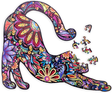 Engelhart Holzpuzzle Katze – 59 einzigartige Puzzleteile – A4-Format Holzpuzzle – Tierpuzzlespiel – kompaktes Denkspiel – inklusive Aufbewahrungsbox –