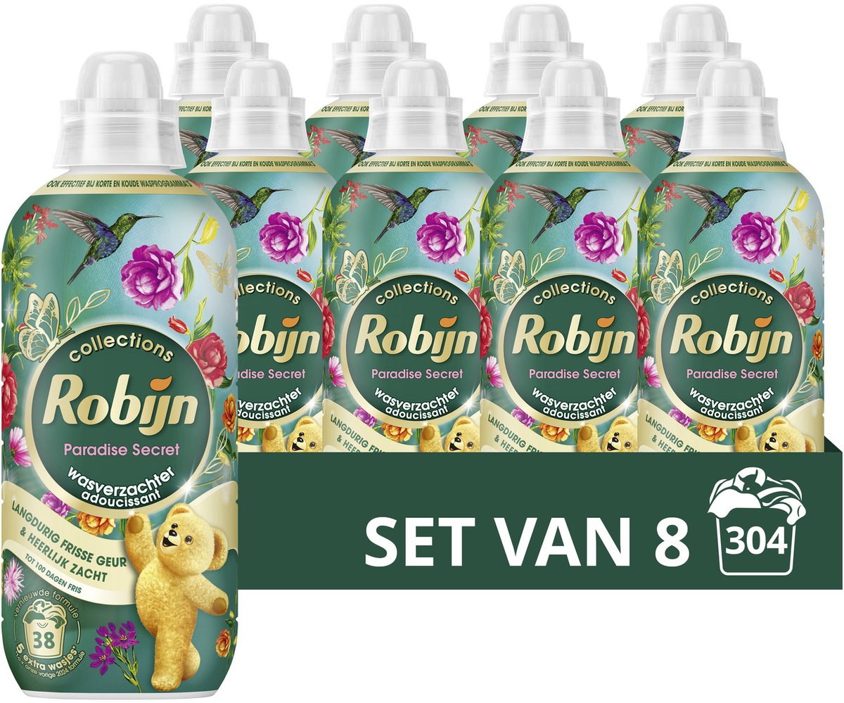 Robijn - wasverzachter - paradise secret - 8 flessen - 304 wasbeurten - voordeelverpakking