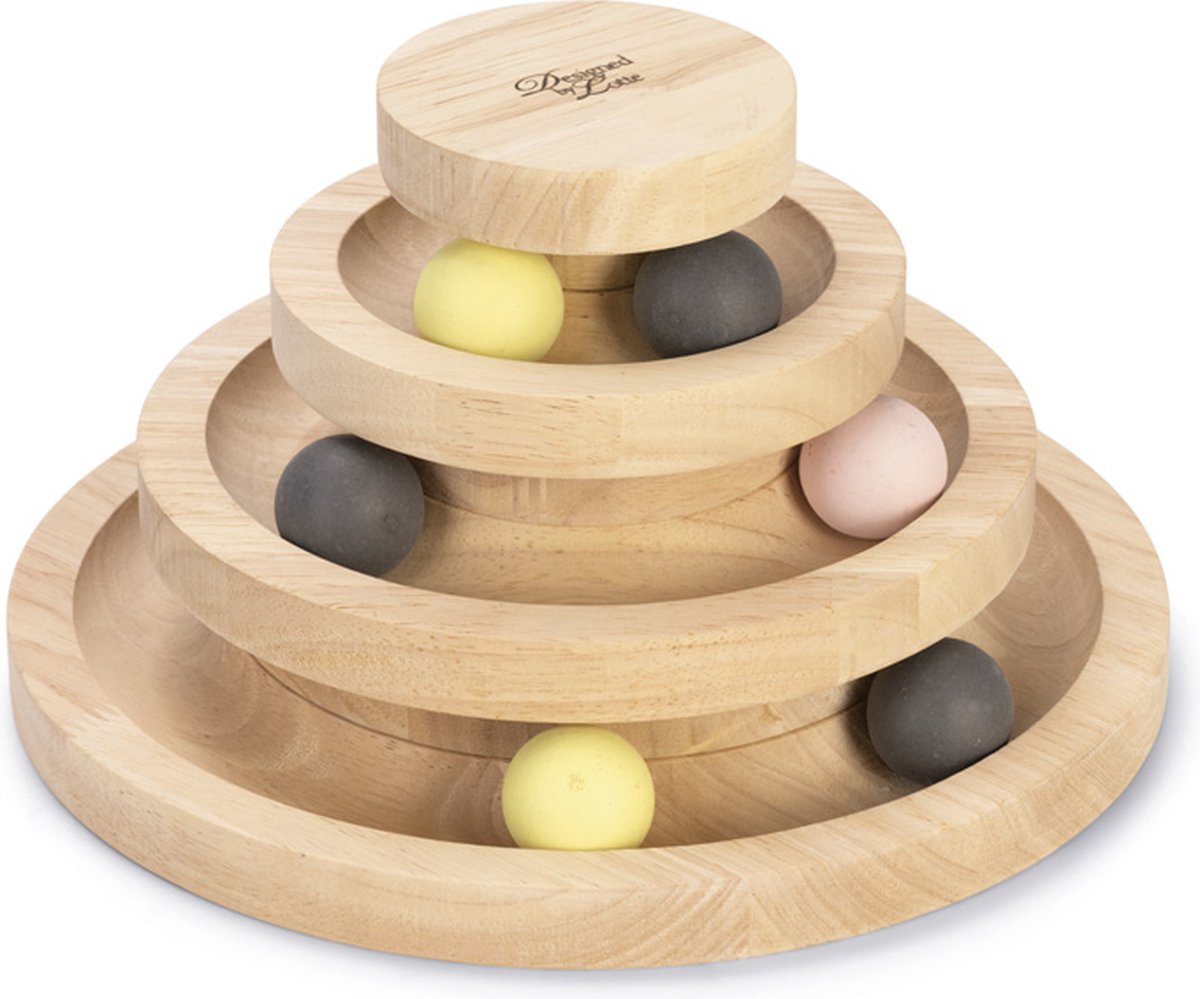 Designed by lotte speeltoren mia - kattenspeelgoed - hout - bruin - 26x26x14,5 cm one size
