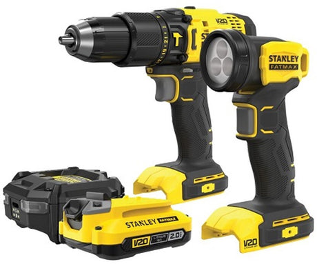 Stanley fatmax v20 sfmck210d1-qw comboset - accu klopboormachine led zaklamp - 18v - 1x 2.0ah accu - 50nm - inclusief lader en koffer - 5035048833865