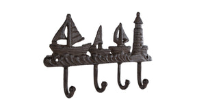 Wandhaak port 4 haken oud bruin metaal 25,5x16,5x4cm