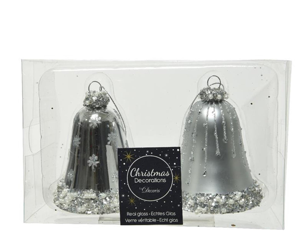 Decoris Weihnachtsanhänger-Set, Uhren-Set, 2 Stück, Silber