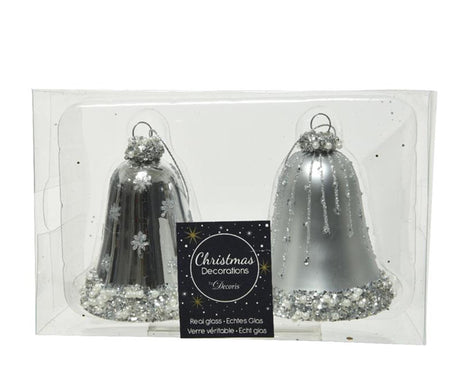 Decoris Weihnachtsanhänger-Set, Uhren-Set, 2 Stück, Silber