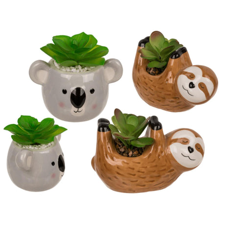 Ootb Deko-Sukkulente im Keramiktopf, Faultier oder Koala 14x7x9cm