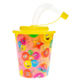 Duckiez-Becher mit Deckel und Strohhalm, Smiley-Gesicht, 12 Stück.