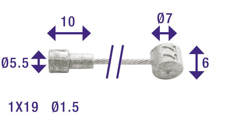 Cordo binnenkabel rem 225cm ?1,5mm verzinkt + 2 nippels