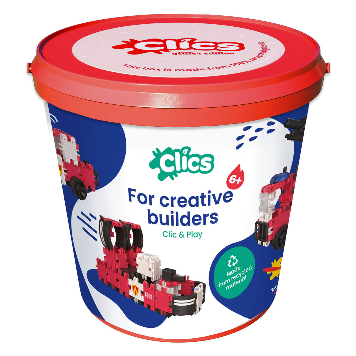 Clics Feuerwehr 8-in-1-Bausteine – Nachhaltiges Spielzeug aus recyceltem Kunststoff – Bauset 8 in 1 – Spielzeug 4,5,6,7,8 Jahre Jungen und Mädchen – Lernspielzeug – Montessori-Spielzeug – Konstruktionsspielzeug