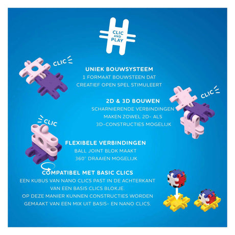 Clics Nano – K3 Builders 190-teiliges Set – 5-in-1-Bausteine – Spielzeug aus 100 % recyceltem Kunststoff – Spielzeug 8, 9, 10, 11, 12 Jahre – Konstruktionsspielzeug