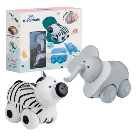 Magimals Wheely Safari Box – interaktive magnetische Tiere auf Rädern (6 Stück). Lustiges und kreatives Spielzeug, perfekt für die Badewanne oder unterwegs!