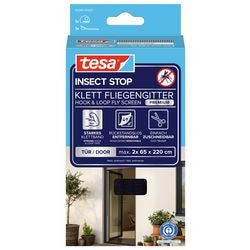 Tesa Insect Stop H L Fliegengitter Premium für Türen – Insektenschutz für Tür mit Klettverschluss, abnehmbar, Anthrazit – 120 x 220 cm