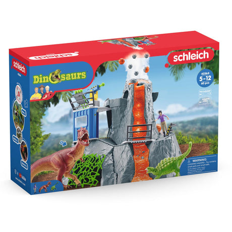 Schleich Dinosaurier – Die große Vulkanexpedition – Dino-Spielzeug – Kinderspielzeug – Dino-Spielzeug – T-Rex, Ankylosaurus und ausbrechender Vulkan – 36 Teile