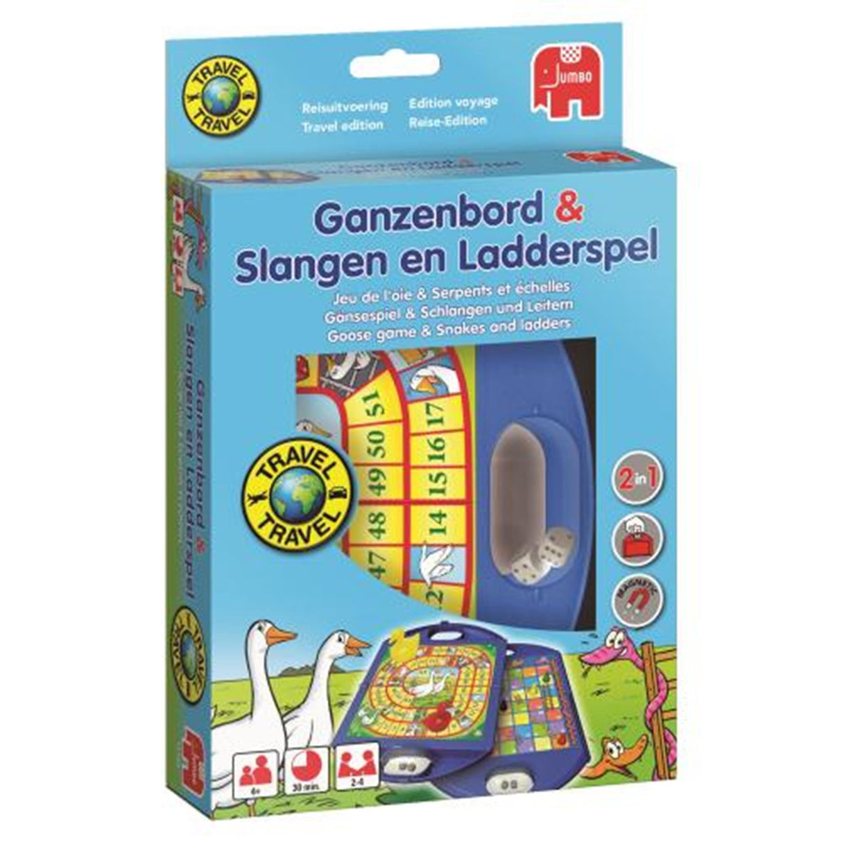 Jumbo-Reisespiele, Gänsebrett, Schlangen und Leitern, Reisen