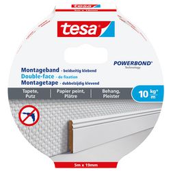 Tesa-Montageband für Tapeten und Putz, 10 kg pro Meter, doppelseitig – 5 m x 19 mm