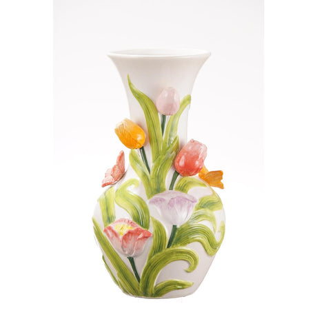 Mansion atmosphere kleurrijke vaas met tulpen 19x33,5cm