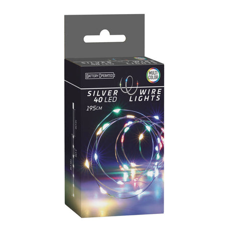 LED Lichterkette Silberdraht, 195cm - farbig