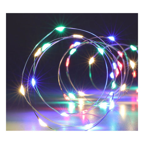 LED Lichterkette Silberdraht, 195cm - farbig