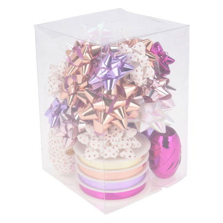 Verpackungsdekoration Schleife und Band weiß rosa, 30er Set