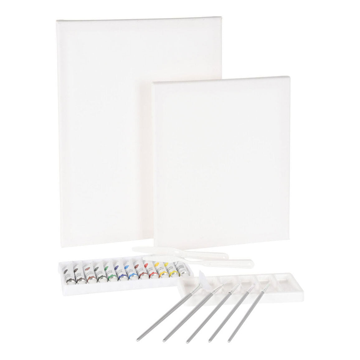 Malset mit Leinwand, Farbe und Pinseln