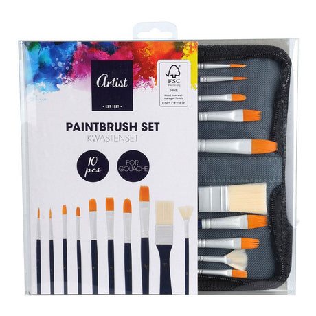 Pinselset für Gouache in Aufbewahrungstasche. 10 Stk.