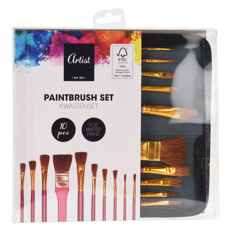 Aquarellpinsel-Set im Aufbewahrungsbeutel, 10-tlg.