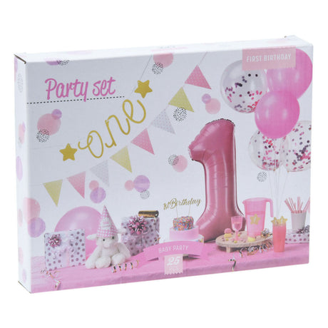 1. Geburtstagsparty-Dekorationsset – rosa Mädchen, 9-teilig.