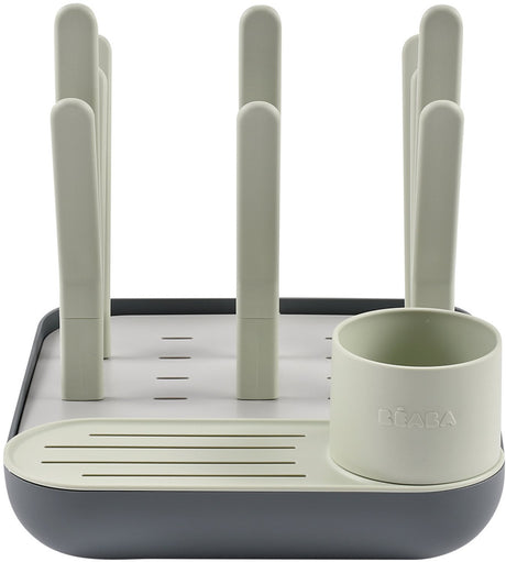 Béaba Forest Flaschenregal – modularer Abtropfständer für 6 große Babyflaschen und Zubehör – verstellbare Zweige und separater Topf für Strohhalme und Besteck – abnehmbarer Boden für schnellen Wasserabfluss – recycelter Karton – grüngrau
