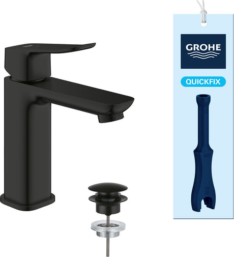 Grohe Dice Waschtischmischer – M-Größe – wassersparend – energiesparend – inklusive Push-Open-Ablaufgarnitur – mattschwarz