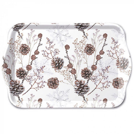 Ambiente Tablett 13x21cm Tannenzapfen weiß