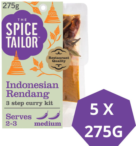 Der Gewürzschneider Indonesien Rendang – Mahlzeitenpaket mit indonesischen Gewürzen – Vorteilspackung – 5 x 275 Gramm