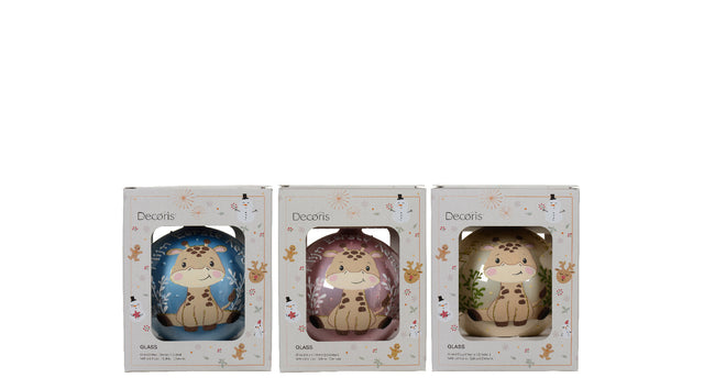 Kerstbal glas ''mijn eerste kerst'' giraffe 3 assortie d10cm