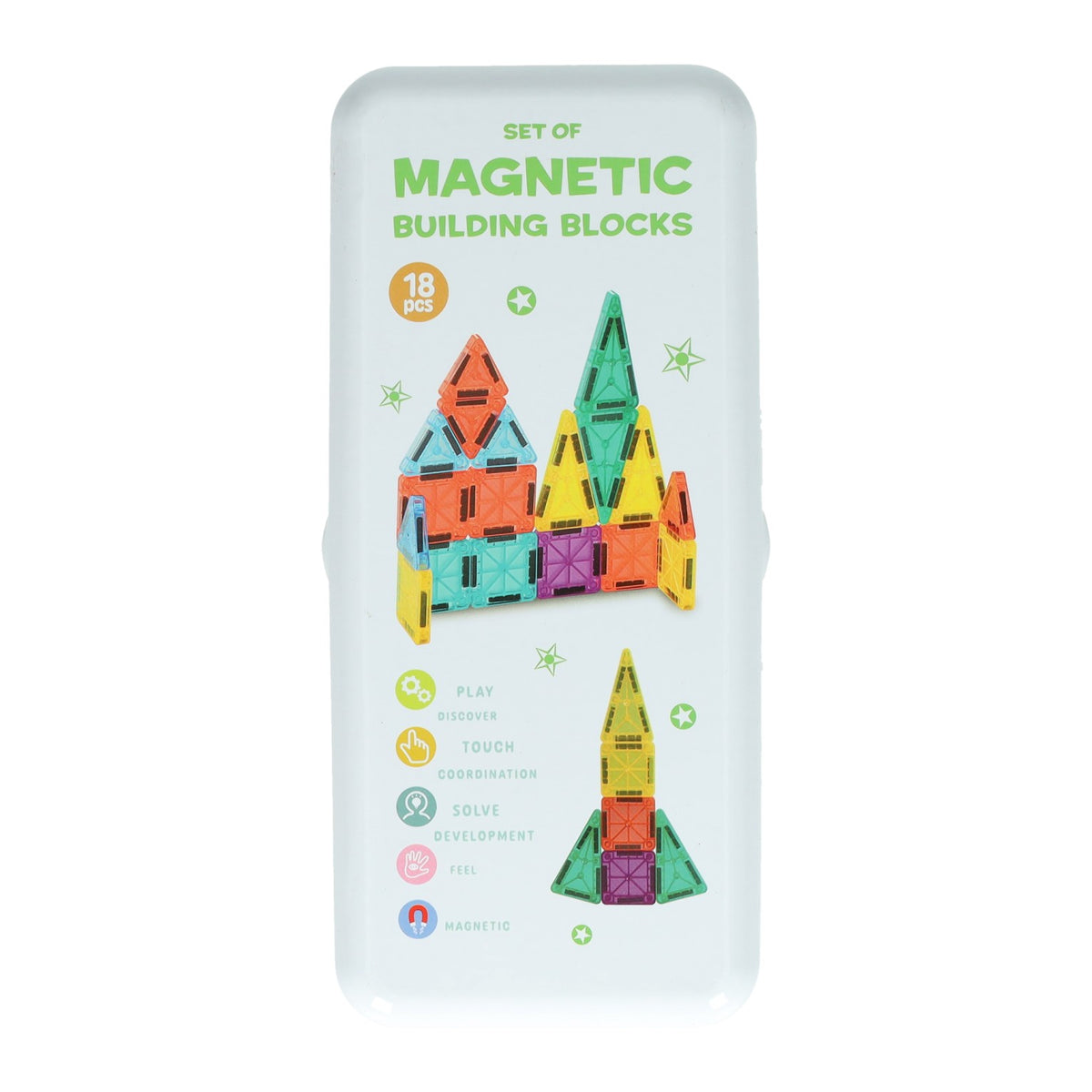Magnetische bouwstenen in opbergblik, 18-delig
