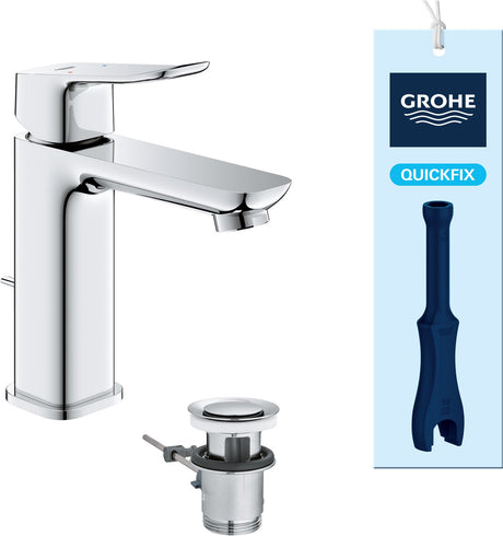 Grohe Dice Waschtischmischer – M-Größe – wassersparend – inklusive Ablaufgarnitur – Chrom