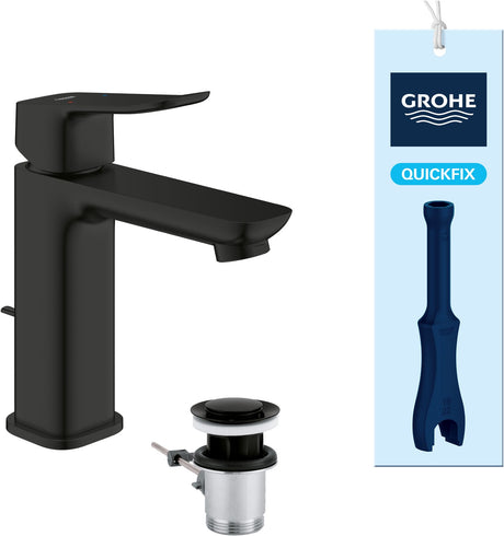 Grohe Dice Waschtischmischer – M-Größe – wassersparend – inklusive Ablaufgarnitur – mattschwarz